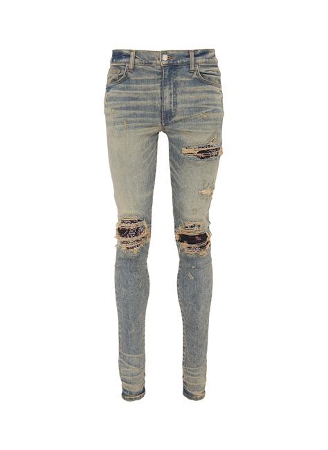 Amiri Mx Bandana Patch Ripped Skinny Jeans In Blue For Men Lyst