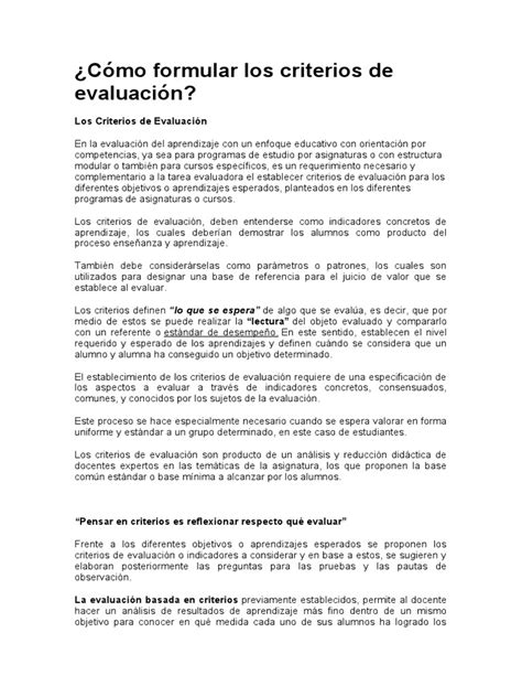 Cómo Formular Los Criterios De Evaluación Pdf Evaluación Aprendizaje