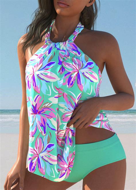 Twist Floral Print Mint Green Tankini Set Modlily USD 33 98