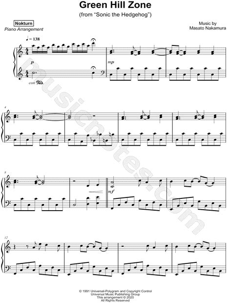 Nokturn Green Hill Zone Sheet Music Piano Solo In C Major