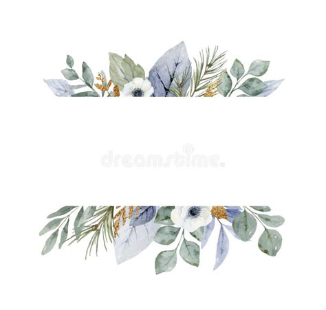 A Watercolor Vector Winter Wreath With Dusty Blue Flowers And Branches