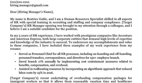 Cover Letter Addressed To Human Resources Human Resources Cover Letter Writing Sample Resume