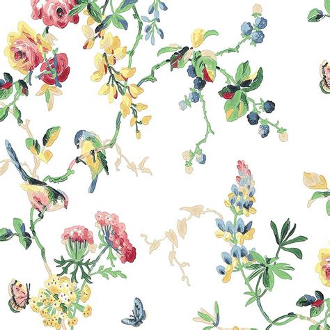 Schumacher Wallpaper Chickadee Floral Primary Wallpaper