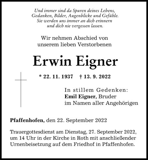 Traueranzeigen Von Erwin Eigner Allg Uer Zeitung