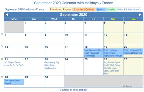 Print Friendly September 2020 France Calendar For Printing