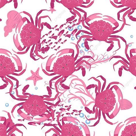 Crab Marine Life Seamless Pattern Background Fish Seashore Vacation