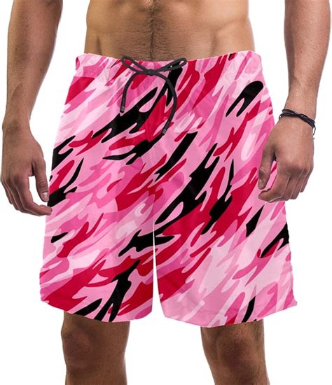 Aisso Pink Camo Military Swim Shorts For Men Swim Trunks Mens Bathing