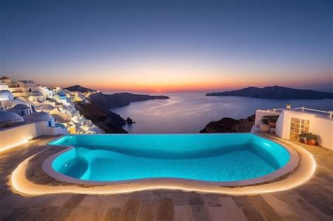 Premium AI Image | Infinity pool on the rooftop at sunset in santorini ...