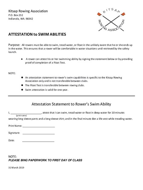 Fillable Online Kitsap Rowing Association FLOAT TEST FORM Fax Email