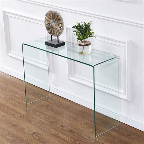 Clear Glass Narrow Console Table Behind Couch Table Narrow