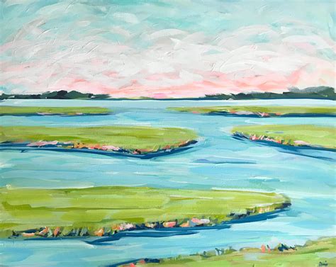 Abstract Marsh Painting on Canvas, 24x30 on Canvas, "Dusky Sky Marsh ...