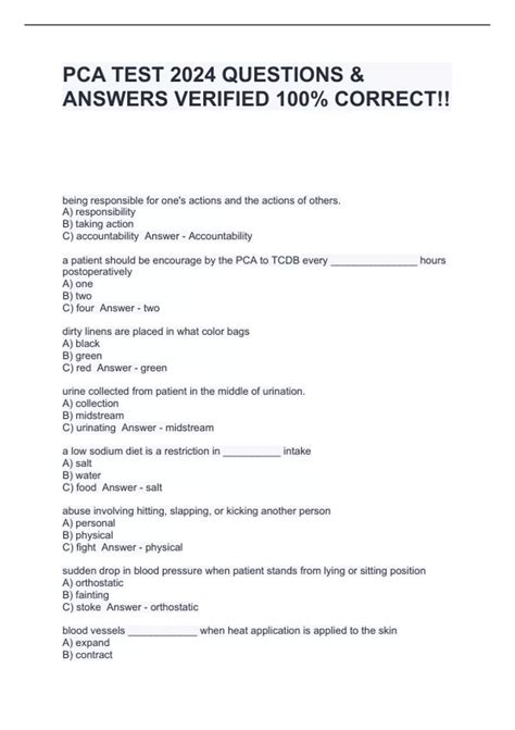 PCA TEST 2024 QUESTIONS ANSWERS VERIFIED 100 CORRECT Pca Stuvia US