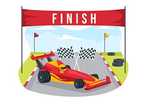 Formula Racing Sport Car Reach On Race Circuit The Finish Line Cartoon