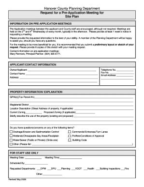 Fillable Online Site Plan Pre Application Meeting Request Form