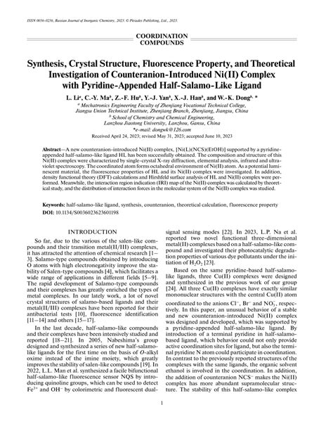 Pdf Synthesis Crystal Structure Fluorescence Property And