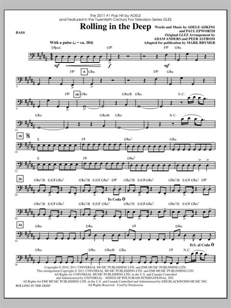 Rolling In The Deep Bass Sheet Music Mark Brymer Choir