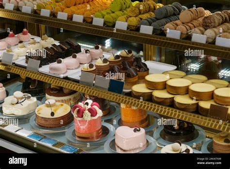 Sweets And Cakes On Display In Bakery Shop Stock Photo Alamy