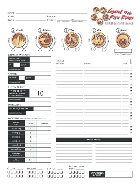 L5r 5e Character Sheet Fillable Fill And Sign Printable Template