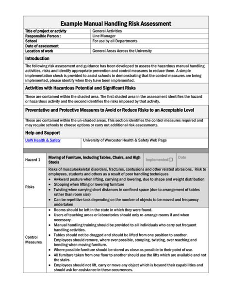 General Manual Handling Risk Assessment