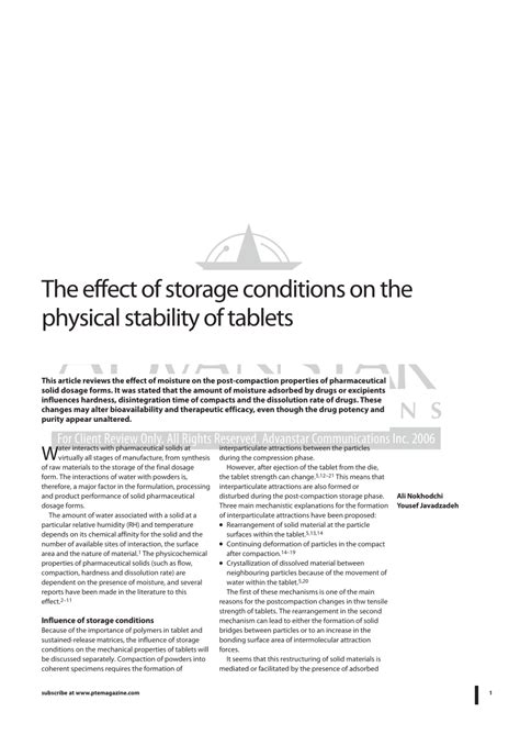 PDF The Effect Of Storage Conditions On The Physical Stability Of Tablets