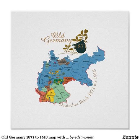 Old Germany 1871 1918 Map With Oak Leaves Posters
