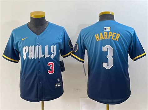 Youth Philadelphia Phillies 3 Bryce Harper Blue 2024 City Connect