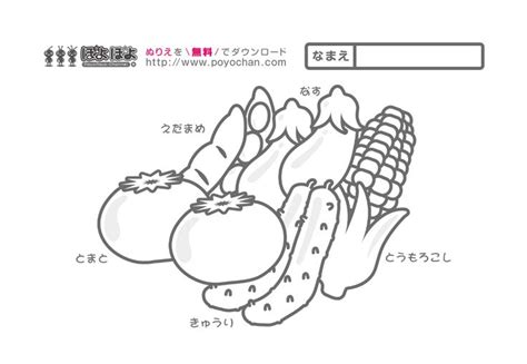 無料ぬりえ｜夏の野菜 ぽよぽよ｜脳トレプリントとクイズ動画で頭の体操 塗り絵 無料 塗り絵 ぬりえ