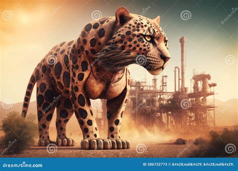 Jaguar Panther Standing In Front Toxic Mass From A Chemica Generative