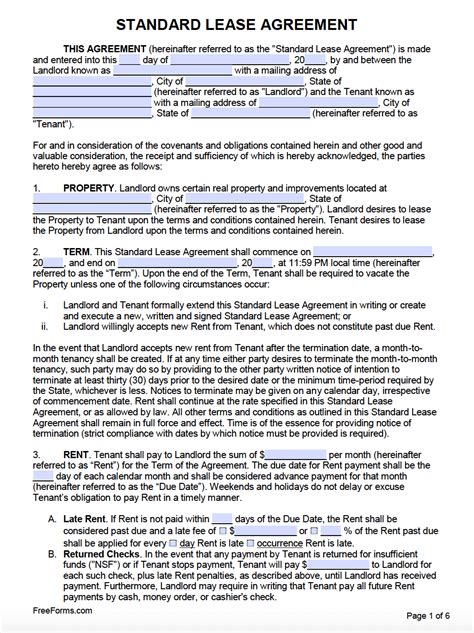 Free Printable Rental Lease Agreement Templates