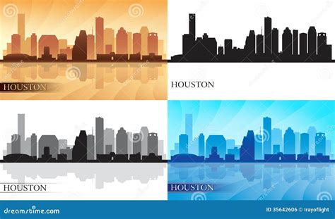 Houston City Skyline Silhouettes Set Stock Vector Illustration Of