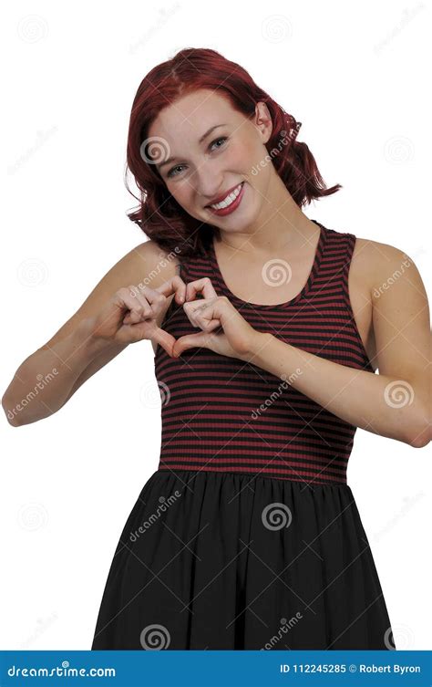 Woman Making Heart Sign Stock Image Image Of Happiness 112245285