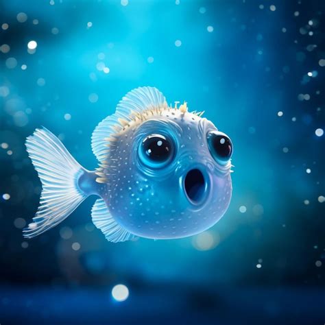 Premium Ai Image Cute Blue Puffer Fish