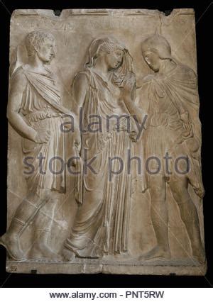 Hermes Der Griechische Gott Mit Eurydike Und Orpheus Relief Marmor