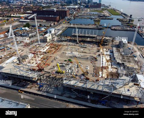 Construction continues on Everton's New Bramley-Moore Dock Stadium in ...