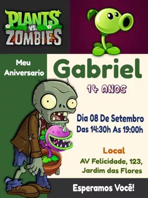 Convite aniversário Plants vs Zombies Edite grátis nosso editor