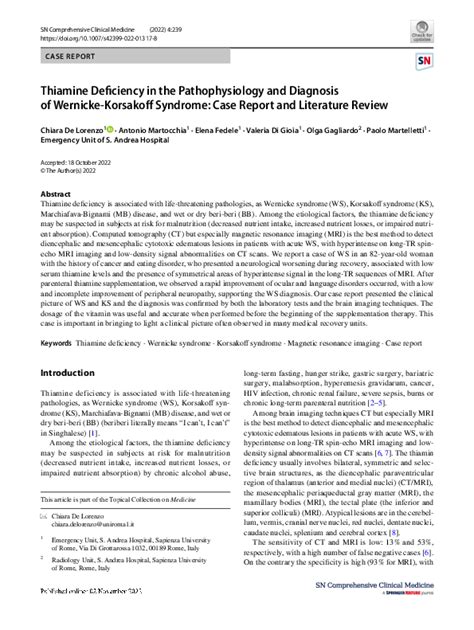 (PDF) Thiamine Deficiency in the Pathophysiology and Diagnosis of ...