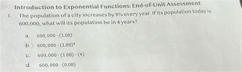 Solved Introduction To Exponential Functions End Of Unit Assessment 1