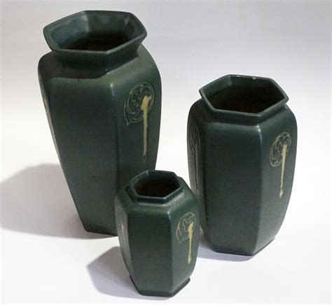 Antique Roseville Pottery Rosecraft Hexagon Circa 1925 3 Vases EBay