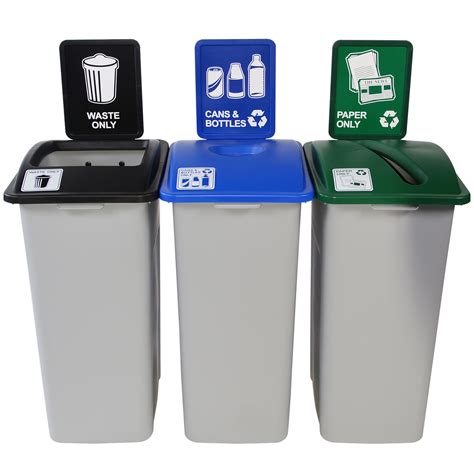Simple Sort XL 3-Stream Recycling & Garbage Cans | 3 x 32 = 64 Gallon