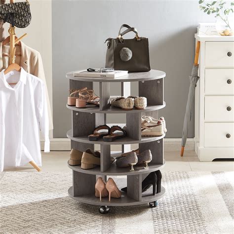 Round Shoe Storage Cabinet Entryway Organizer Degree Rotating Shoe