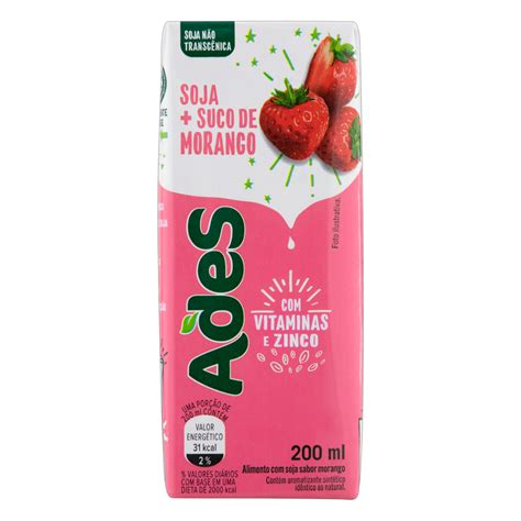 BEBIDA À BASE DE SOJA MORANGO ADES CAIXA 200ML GTIN EAN UPC