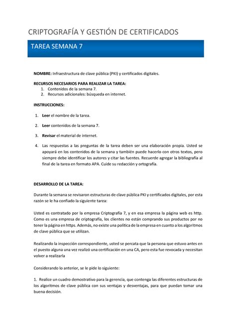 Semana 7 Tarea 2 02 10 2023 NOMBRE Infraestructura de clave pública