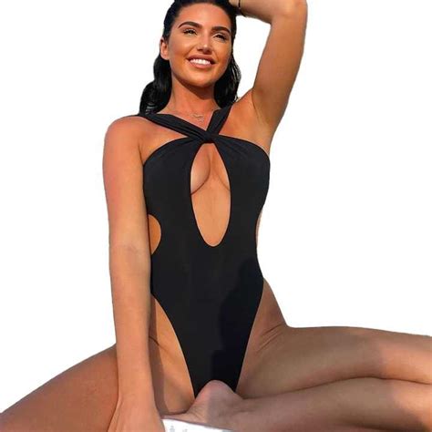 K New Bikini Sporty Sexy Solid Color Lace Up Hollow Backless One Piece Swimwear