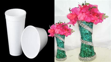 How To Make Flower Vase From Styrofoam Cup Plastic Cup Youtube