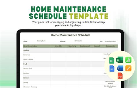 Printable Lawn Maintenance Schedule Template In Excel Google Sheets