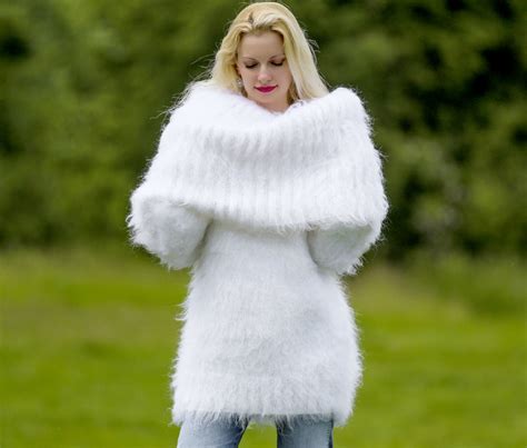 Hand Knitted Cowl Neck Mohair Sweater In White