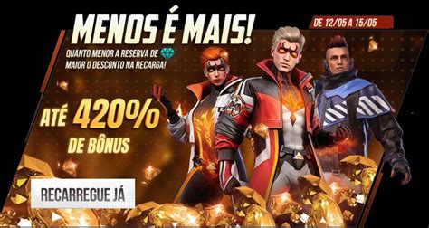 Free Fire evento de recarga de diamantes dá até 420 de bônus free