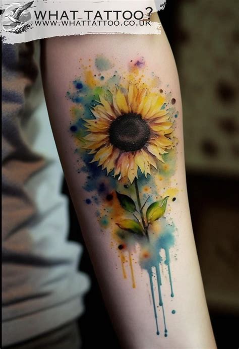 Watercolor Sunflower Tattoos On Top Of Forearm