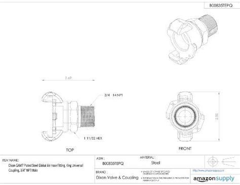 Dixon Gam Plated Steel Global Air Hose Fitting King Universal