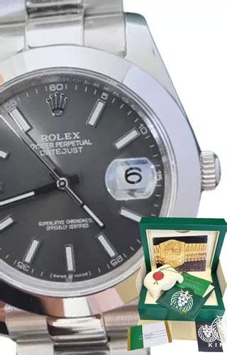 Relogio Rolex Datejust 41mm Cinza Aro Liso Safira Aut Caixa